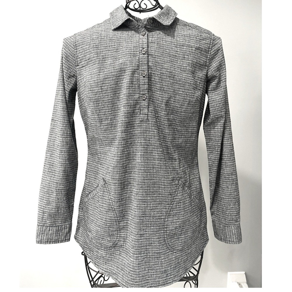 Royal Robbins Womens XS Grey Plaid Hemp Blend Long Sleeve Popover Tunic Shirt